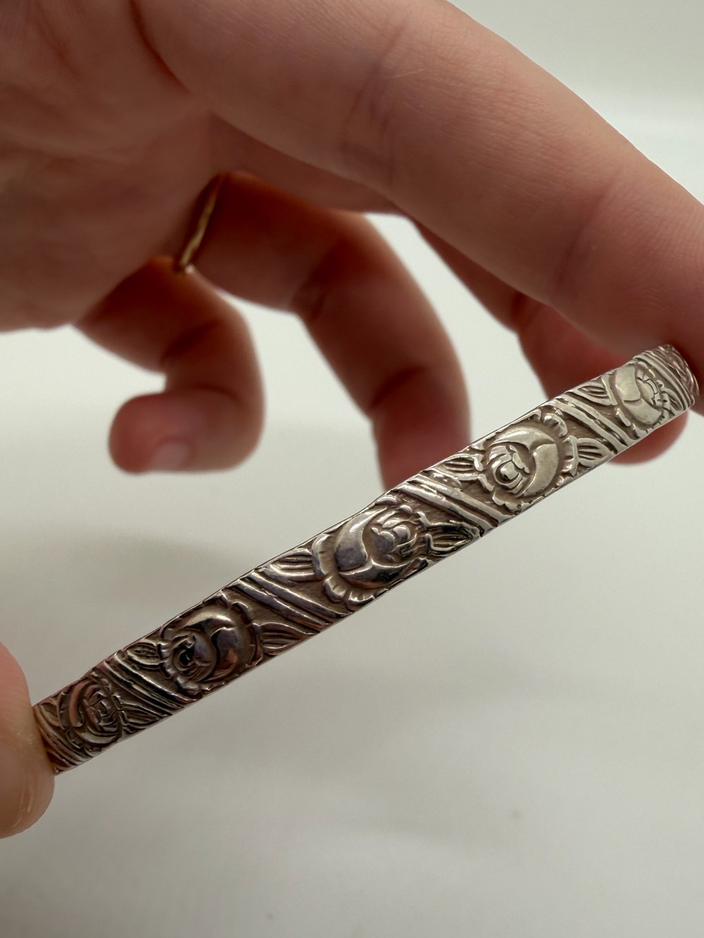 Vintage Sterling silver rose bangle bracelet